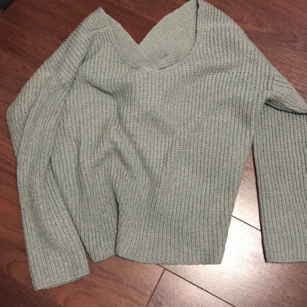 Gray twist back sweater